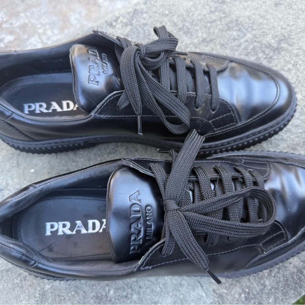 Prada Men's Glossy Black Sneakers - Picture 3 of 5